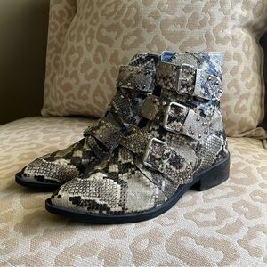 Steven by Steve Madden Studded Buckle Snake Skin Ankle Boots